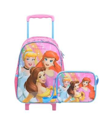 Kit Mochila de Rodinha e Lancheira Térmica  Princesas Rosa