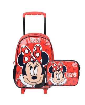 Kit Mochila de Rodinha e Lancheira Infantil Minnie Vermelha