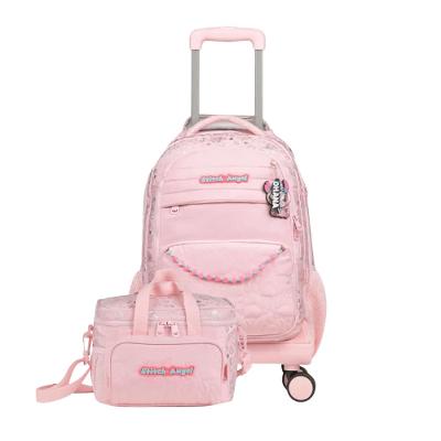Kit Mochila de 4 rodinhas + Lancheira  Stitch & Angel Rosa