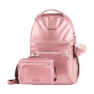 Kit Mochila Feminina + Lancheira Térmica Perolada Rosa