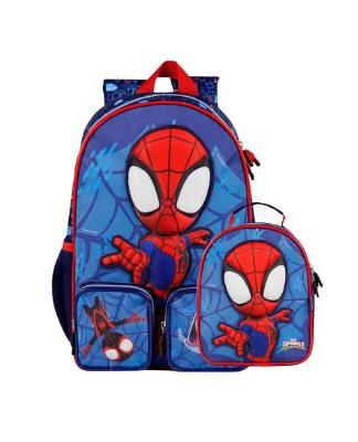 Kit Mochila Escolar e Lancheira Térmica Spidey Baby 3D Azul