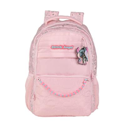 Mochila Escolar Feminina Stitch & Angel Rosa Claro