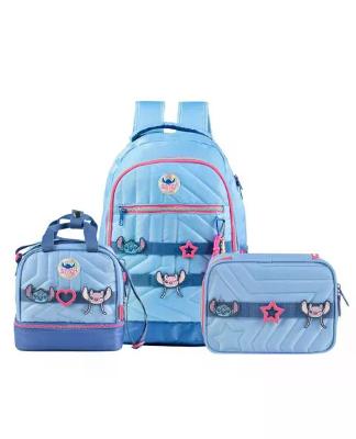 Kit Mochila Escolar + Lancheira Térmica + Estojo Feminino Stitch Star Azul