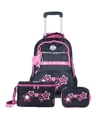 Kit Mochila de Rodinha, Lancheira, Estojo Box  BG Joy Preto