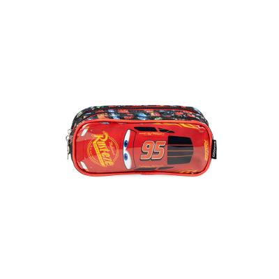 Estojo Escolar Masculino Carros 3 Compartimentos Vermelho