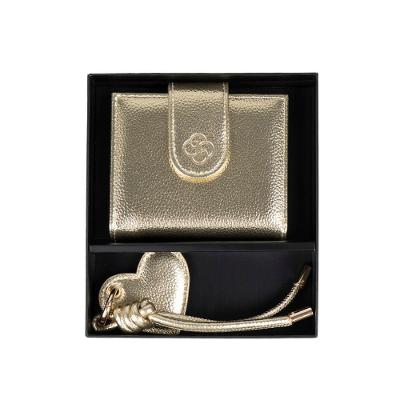Kit Carteira + Chaveiro Feminino Dourado