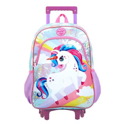 Mochila Infantil Feminina Unicórnio com Rodinha Rosa