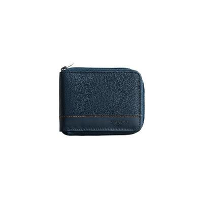 Carteira Masculina de Couro Zíper Porta Cartão Orange Azul Escura