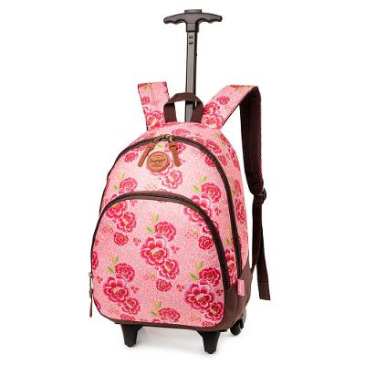 Mochila Escolar Feminina Floral Camelia com Rodinha Rosa Clara