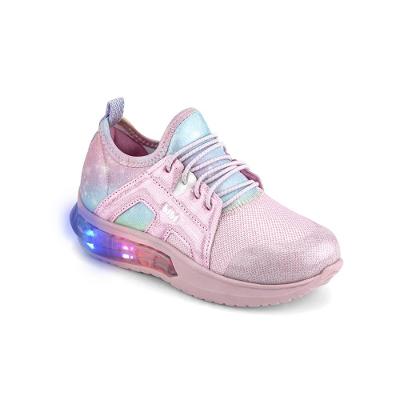 Tênis Infantil de Luz Feminino Rosa Arco-Íris com Elástico Bibi Space Wave 3.0