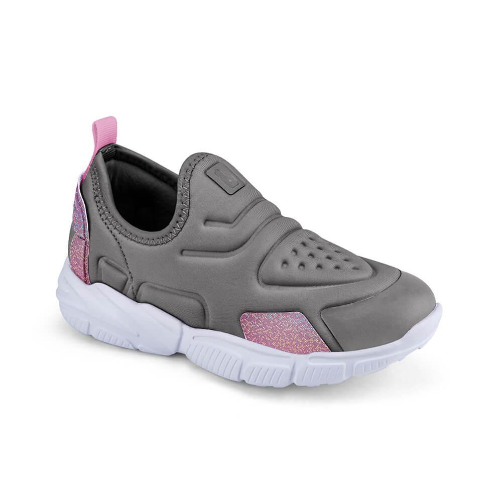 Tênis Infantil Feminino Cinza Grafite com Rosa Bibi Ever - 1