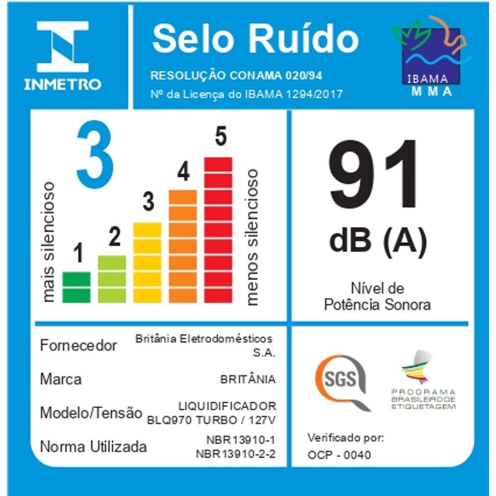Liquidificador Britânia BLQ970V Turbo 900W 2,6L - 7