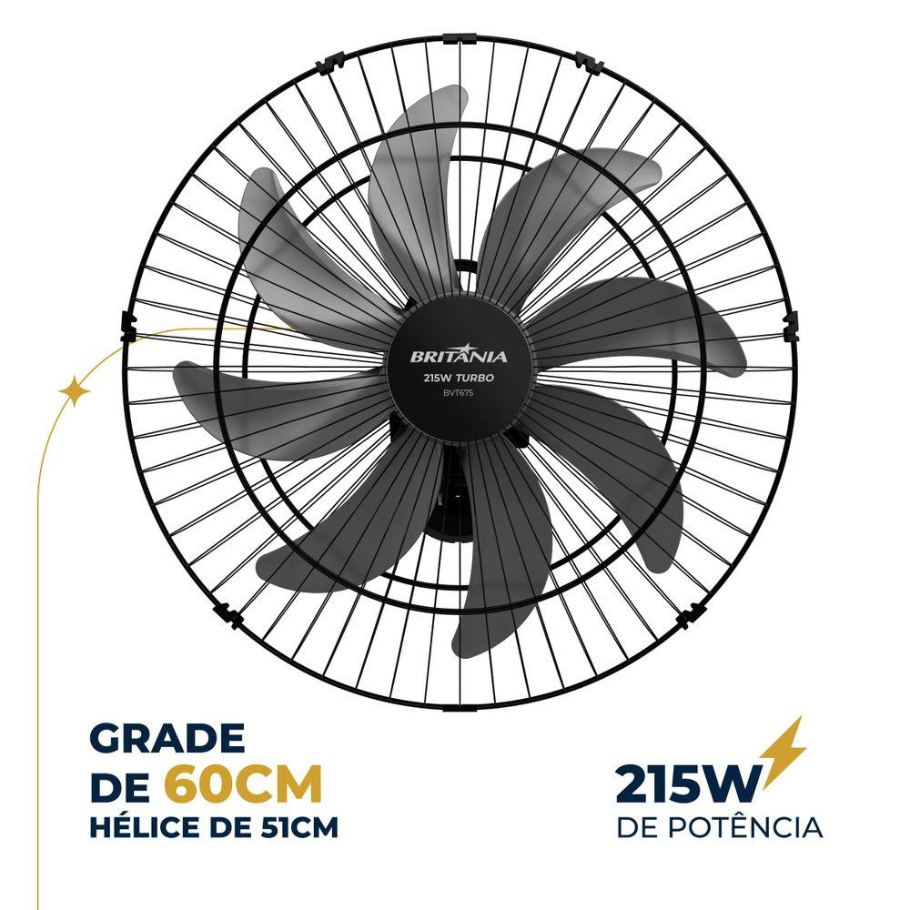 Ventilador de Parede Britânia 60cm 8 Pás Turbo BVT675 - 6