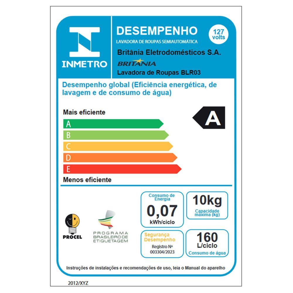 Tanquinho de Lavar Roupa 10Kg Britânia Semiautomático BLR03 - 9