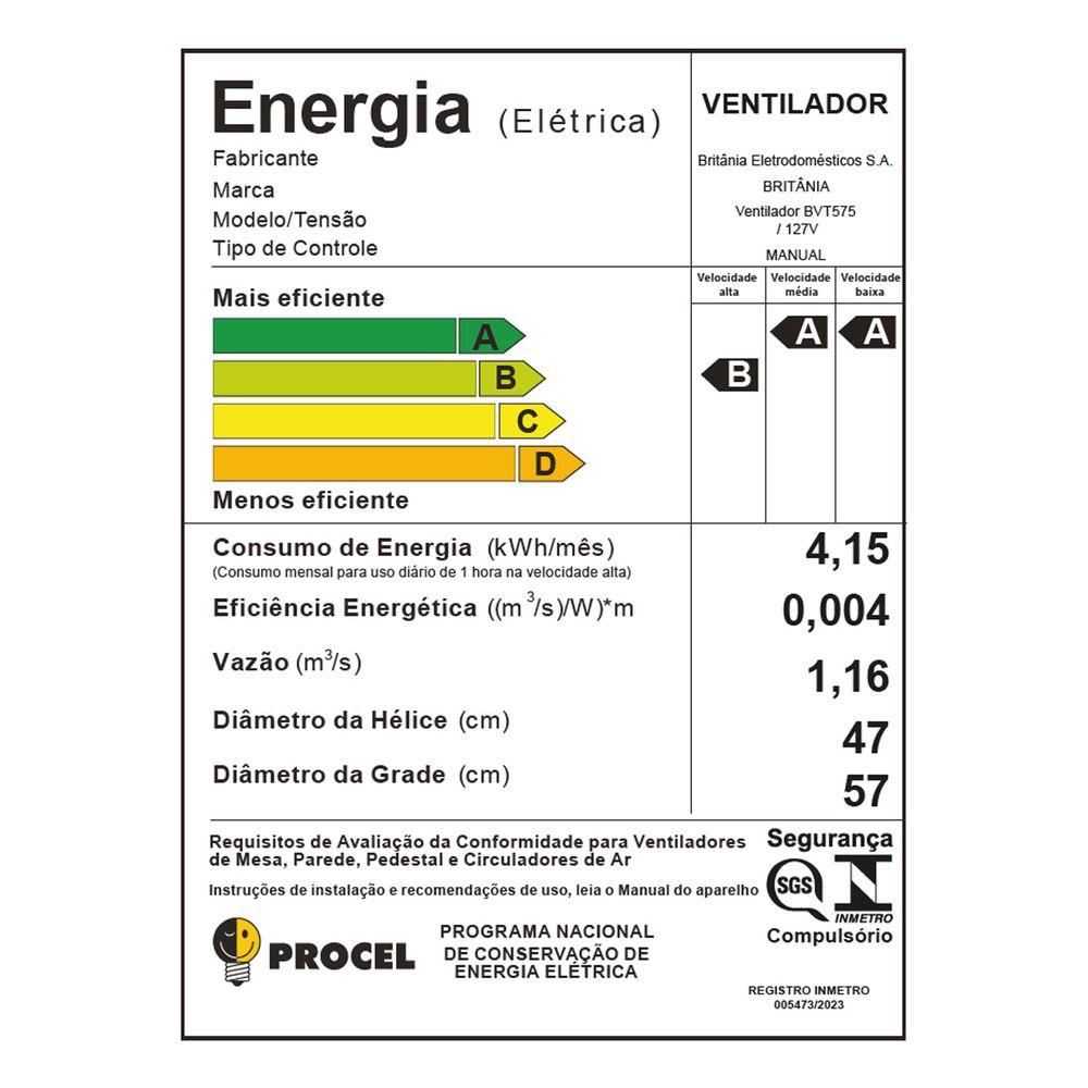 Ventilador de Parede Britânia Maxx Force 176W BVT575 - 8