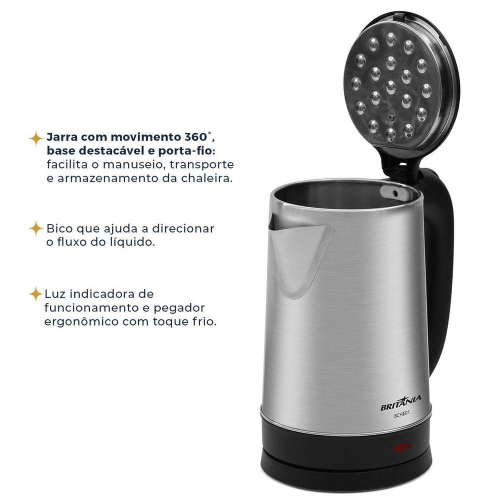 Chaleira Elétrica Britânia 1,6L  Inox 1500W BCHE01 - 5