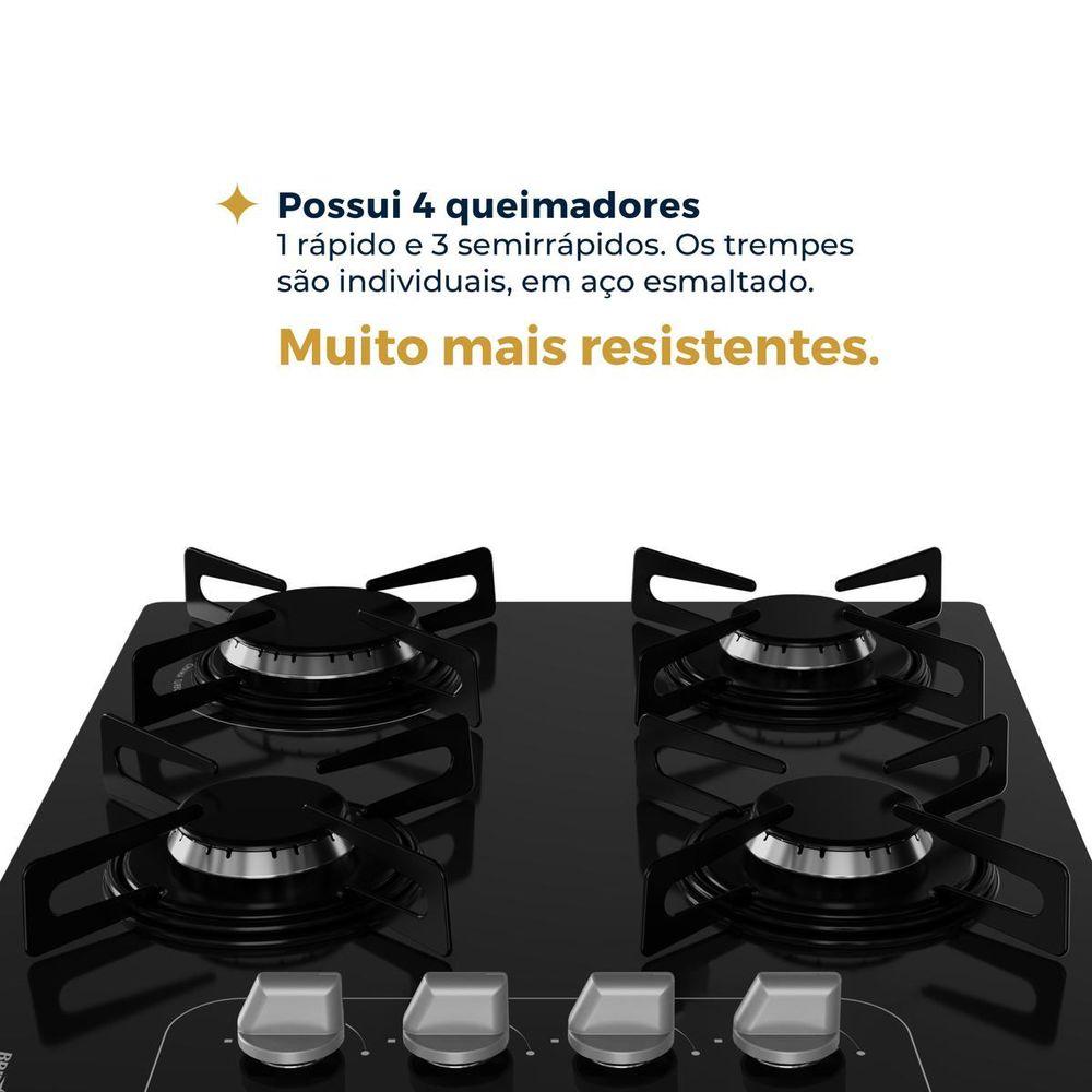 Cooktop a Gás Britânia 4 Queimadores Vidro 8mm BCT4P Bivolt - 2
