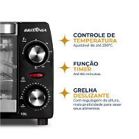 Forno Elétrico Britânia 10L Preto 2 Resistências 1050W BFE11