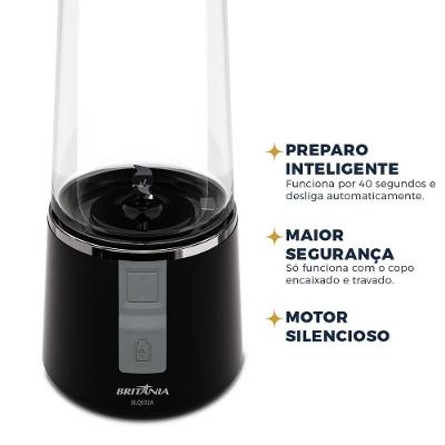 Liquidificador Portátil Britânia 300ml 50W USB BLQE02A