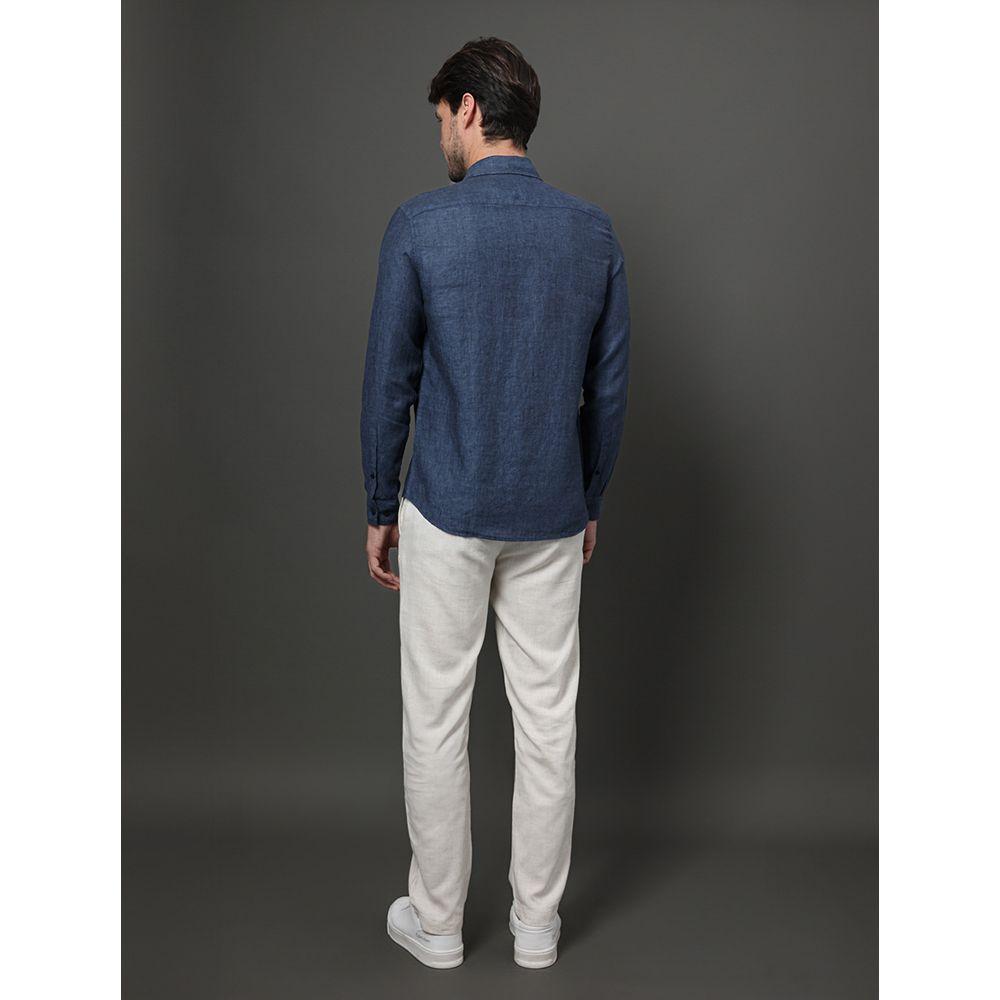 Camisa de Manga Longa Masculina em Linho Calvin Klein - Azul Marinho - 2