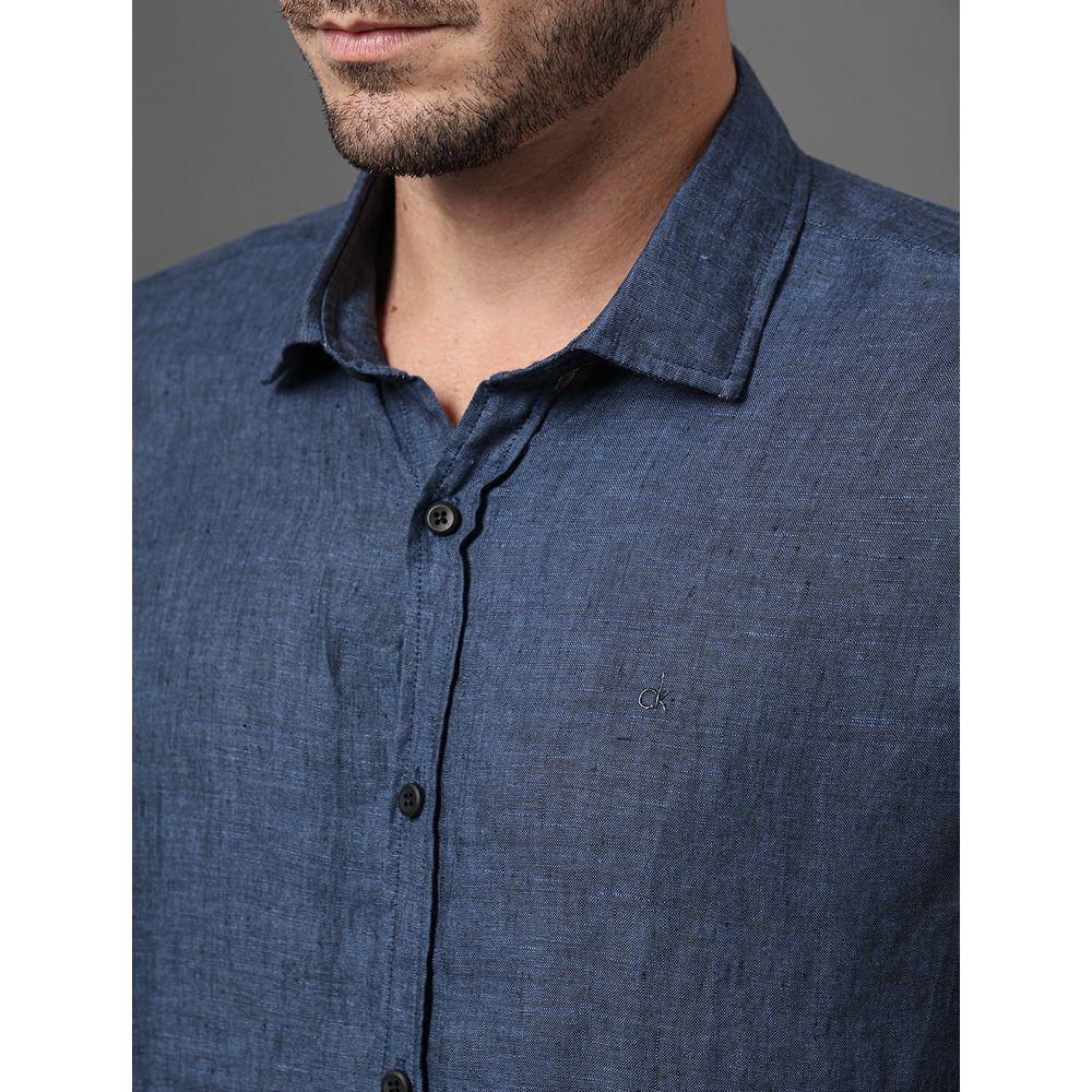 Camisa de Manga Longa Masculina em Linho Calvin Klein - Azul Marinho - 4