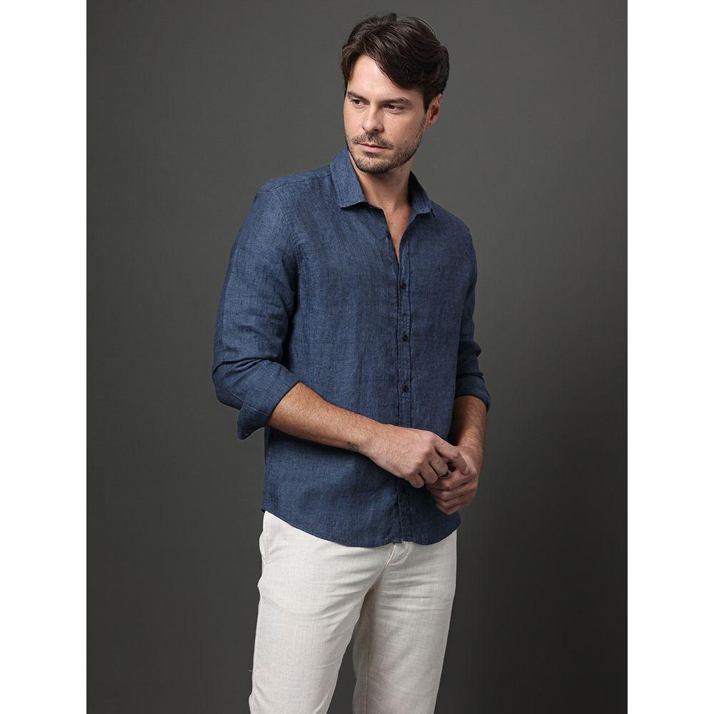 Camisa de Manga Longa Masculina em Linho Calvin Klein - Azul Marinho - 5
