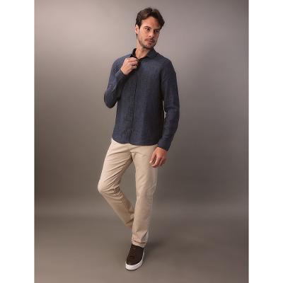 Camisa de Manga Longa Masculina em Linho Calvin Klein - Azul Marinho