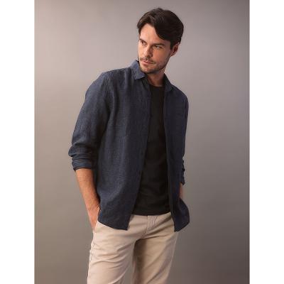 Camisa de Manga Longa Masculina em Linho Calvin Klein - Azul Marinho