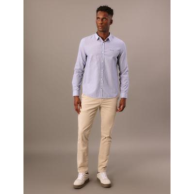 Camisa Manga Longa Slim Listrada Silk Logo Calvin Klein Jeans - Azul Marinho