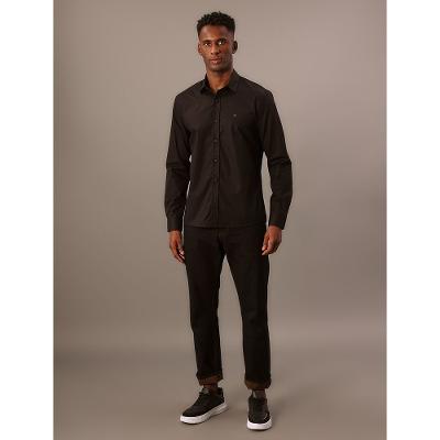 Camisa Manga Longa Regular Lisa Básica Logo No Peito Calvin Klein Jeans - Preto