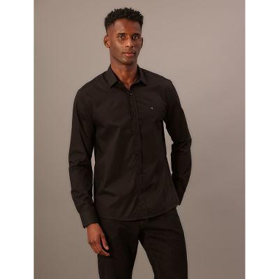 Camisa Manga Longa Regular Lisa Básica Logo No Peito Calvin Klein Jeans - Preto