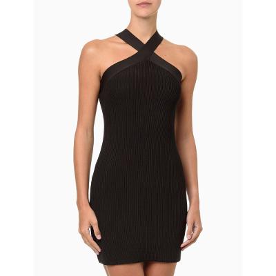 Vestido Feminino Tricot Decote Cruzado Calvin Klein Jeans - Preto