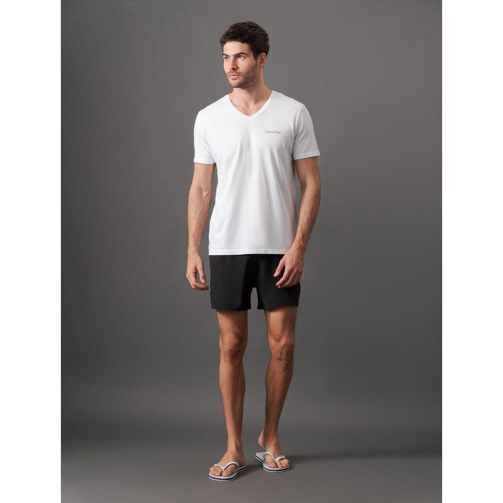 Camiseta Manga Curta Decote v Logo No Peito Calvin Klein Swimwear - Branco - 3