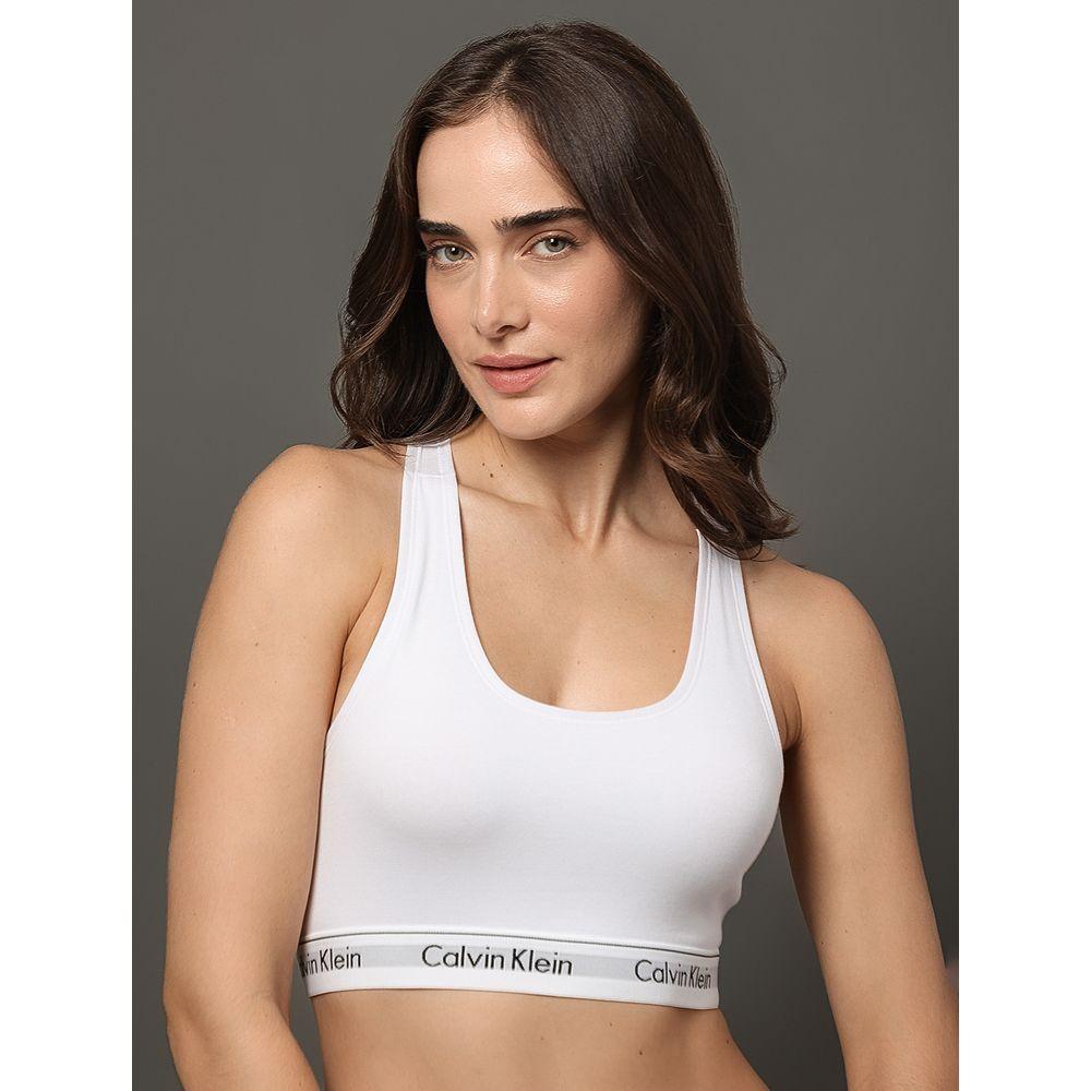 Top Feminino Nadador Básico Elástico Com Logo Underwear Calvin Klein - Branco - 6