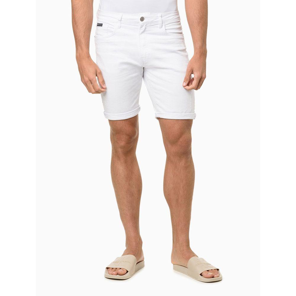 Bermuda de Sarja Masculina Com Stretch e Barra a Fio Calvin Klein Jeans - Branco - 1