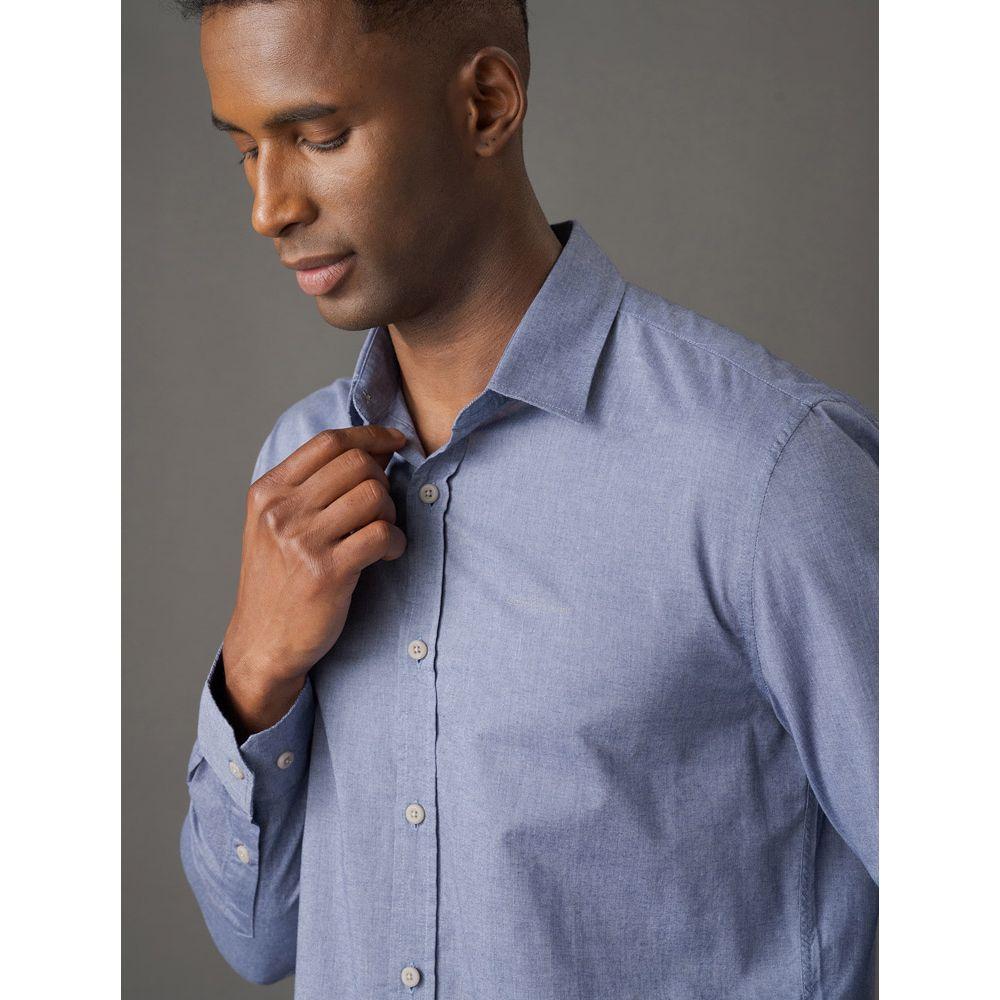 Camisa Manga Longa Calvin Klein Jeans Regular Fil a Fil - Azul Marinho - 4