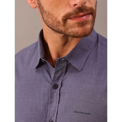 Camisa Manga Longa Calvin Klein Jeans Regular Fil a Fil - Azul Marinho