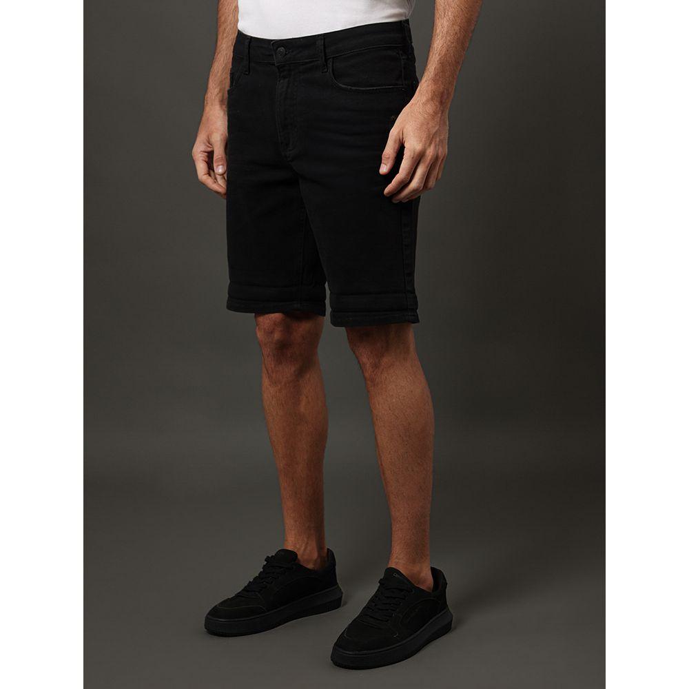 Bermuda de Sarja Masculina Com Stretch e Barra a Fio Calvin Klein Jeans - Preto - 1