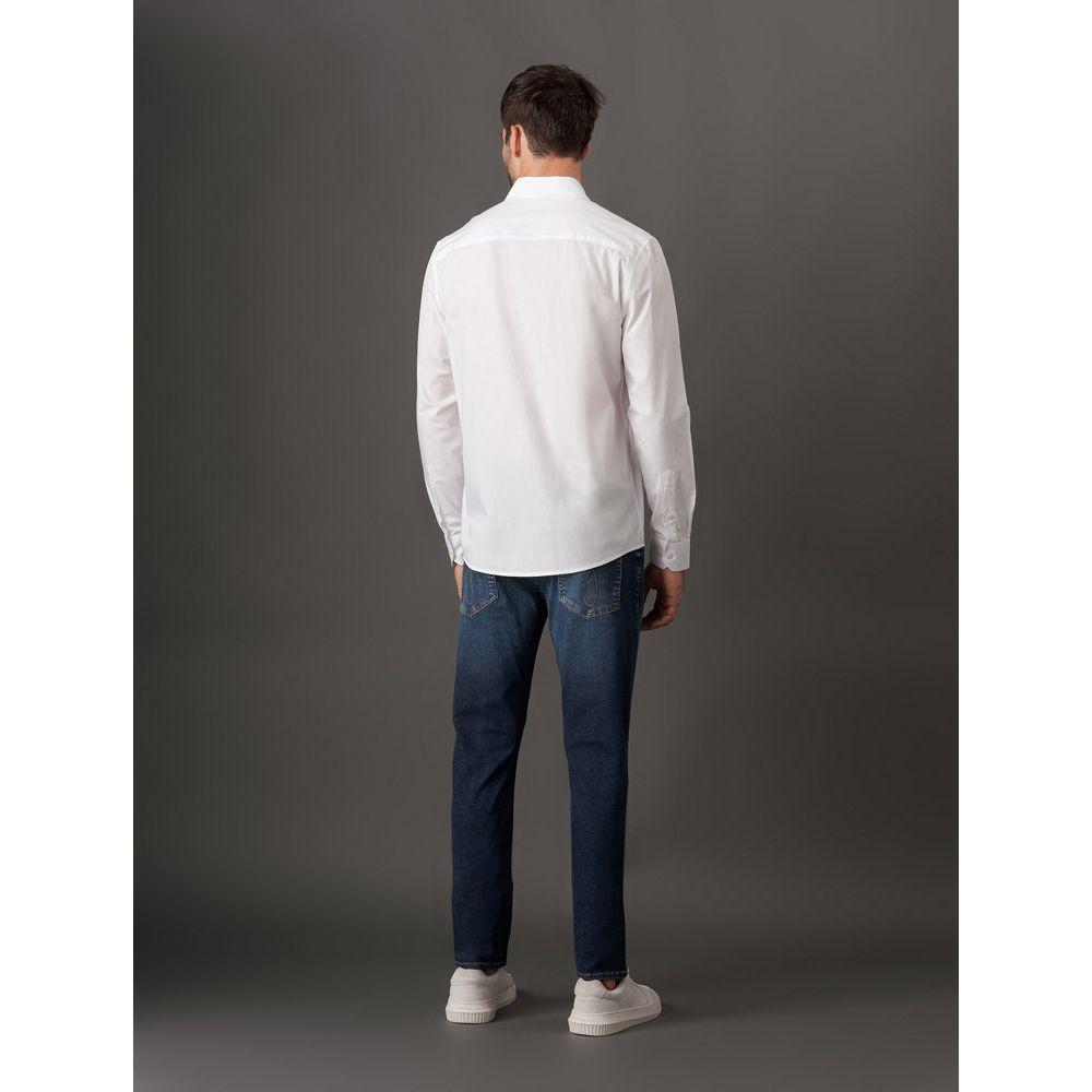 Camisa Manga Longa Regular Lisa Básica Logo No Peito Calvin Klein Jeans - Branco - 2