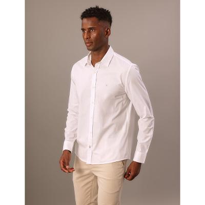 Camisa Manga Longa Regular Lisa Básica Logo No Peito Calvin Klein Jeans - Branco