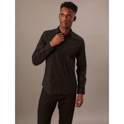 Camisa Masculina Slim Básica de Manga Longa Calvin Klein - Preto