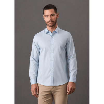 Camisa Masculina Slim Básica de Manga Longa Calvin Klein - Azul Claro