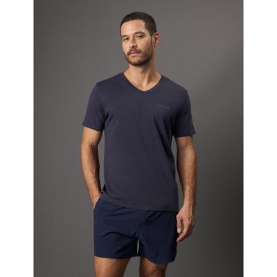Camiseta Manga Curta Decote v Logo No Peito Calvin Klein Swimwear - Azul Marinho