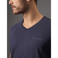 Camiseta Manga Curta Decote v Logo No Peito Calvin Klein Swimwear - Azul Marinho