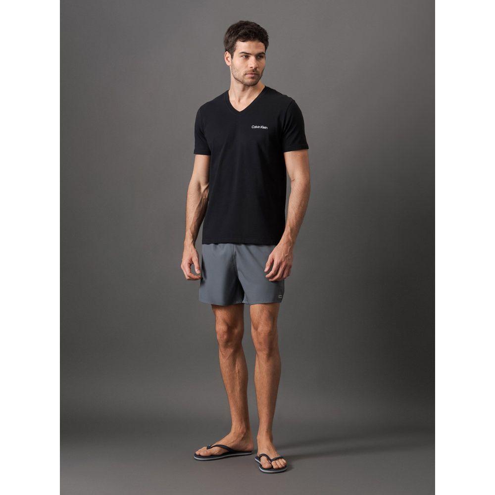 Camiseta Manga Curta Decote v Logo No Peito Calvin Klein Swimwear - Preto - 3