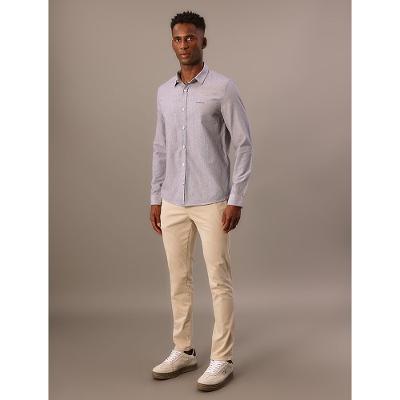 Camisa Manga Longa Slim Listrada Silk Logo Calvin Klein Jeans - Azul Médio