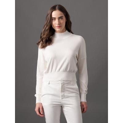 Tricot Feminino Cropped Gola Larga Calvin Klein Jeans - Off White