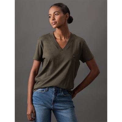 Camiseta Feminina Gola v Egípcio Calvin Klein Jeans - Militar