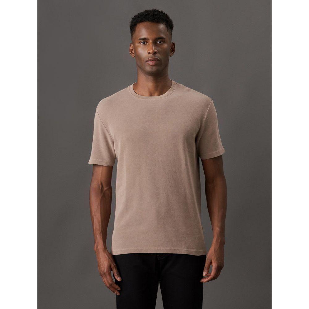 Camiseta Masculina Quadrilé Calvin Klein Jeans - Caqui Medio - 1