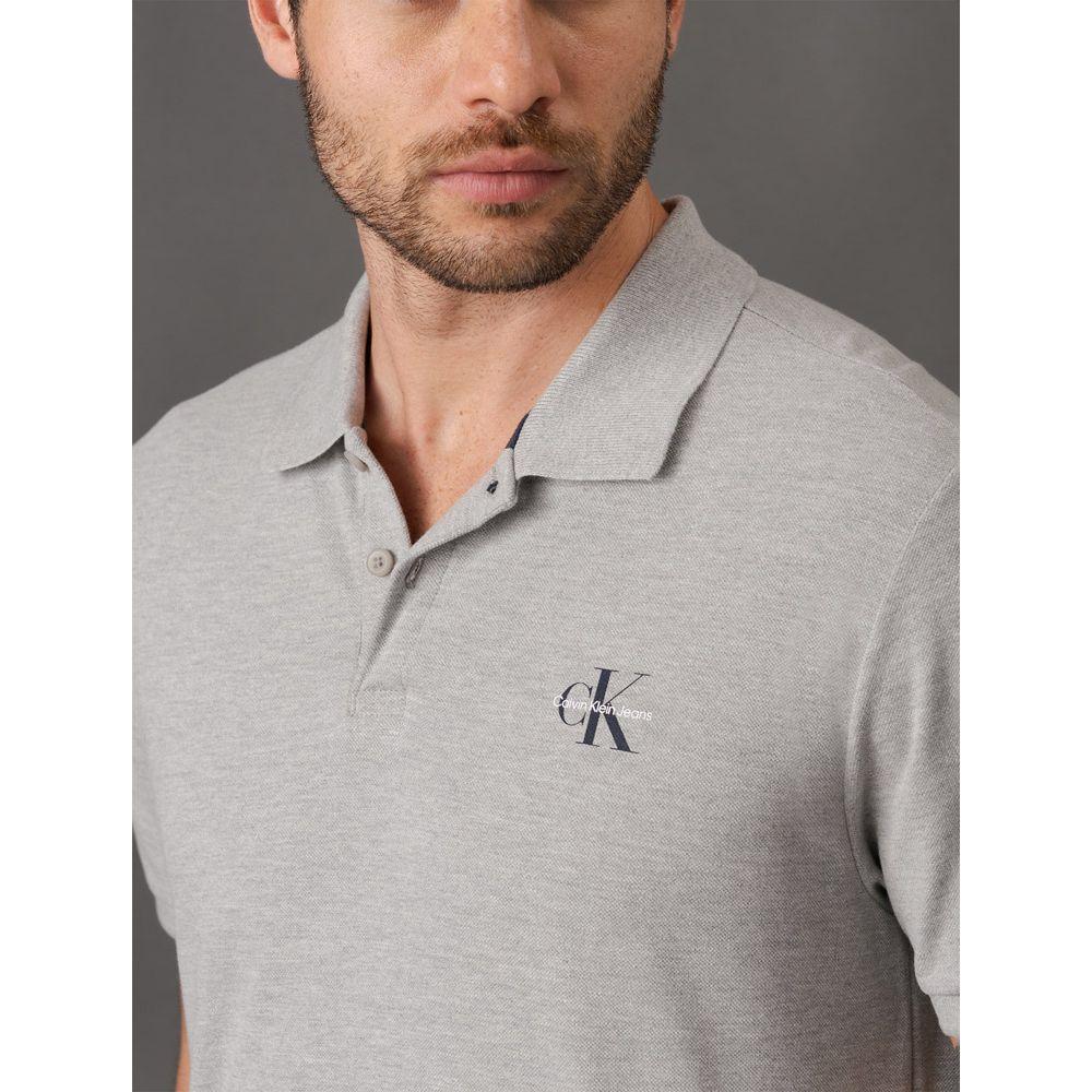 Camisa Polo Masculina Básica Estampa Logo Reissue Calvin Klein Jeans - Cinza - 4